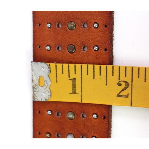 PERFORATED BROWN REAL LEATHER 1 5/8"Wd STUDS CASUAL DRESS WOMEN'S BELT Sz S (F34 - Picture 7 of 12